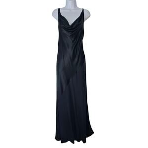 Vintage 90’s Harlow Dresses Black Satin Crepe Bias Cut Maxi Slip Gown